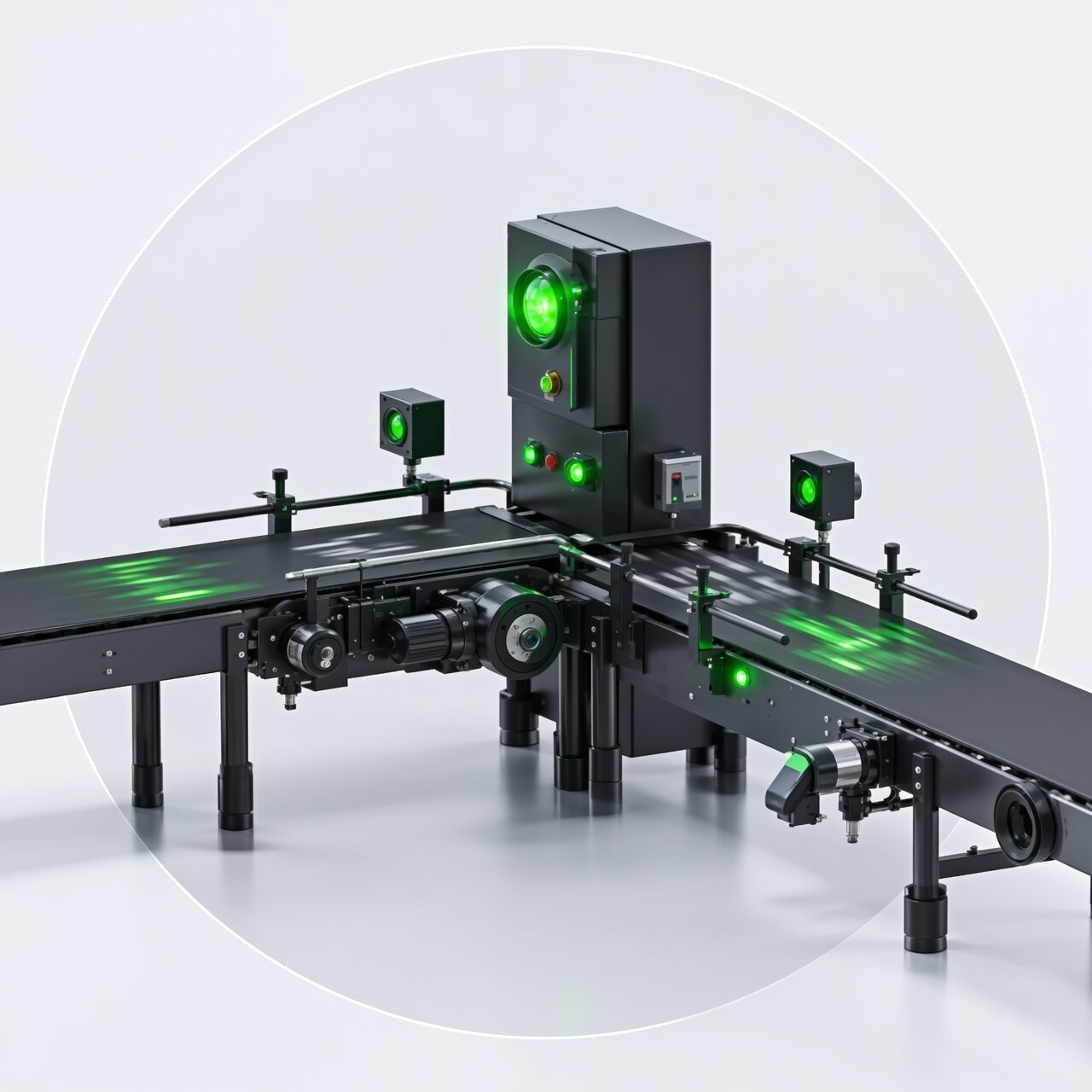 Material handling automation with conveyor control systems photo eyes encoders and barcode scanners for automated sorting