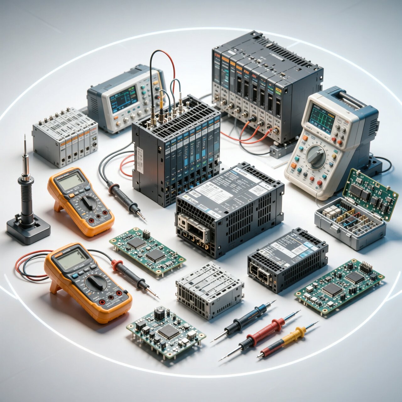 PLC repair services with professional workbench diagnostic equipment circuit board testing and spare parts inventory