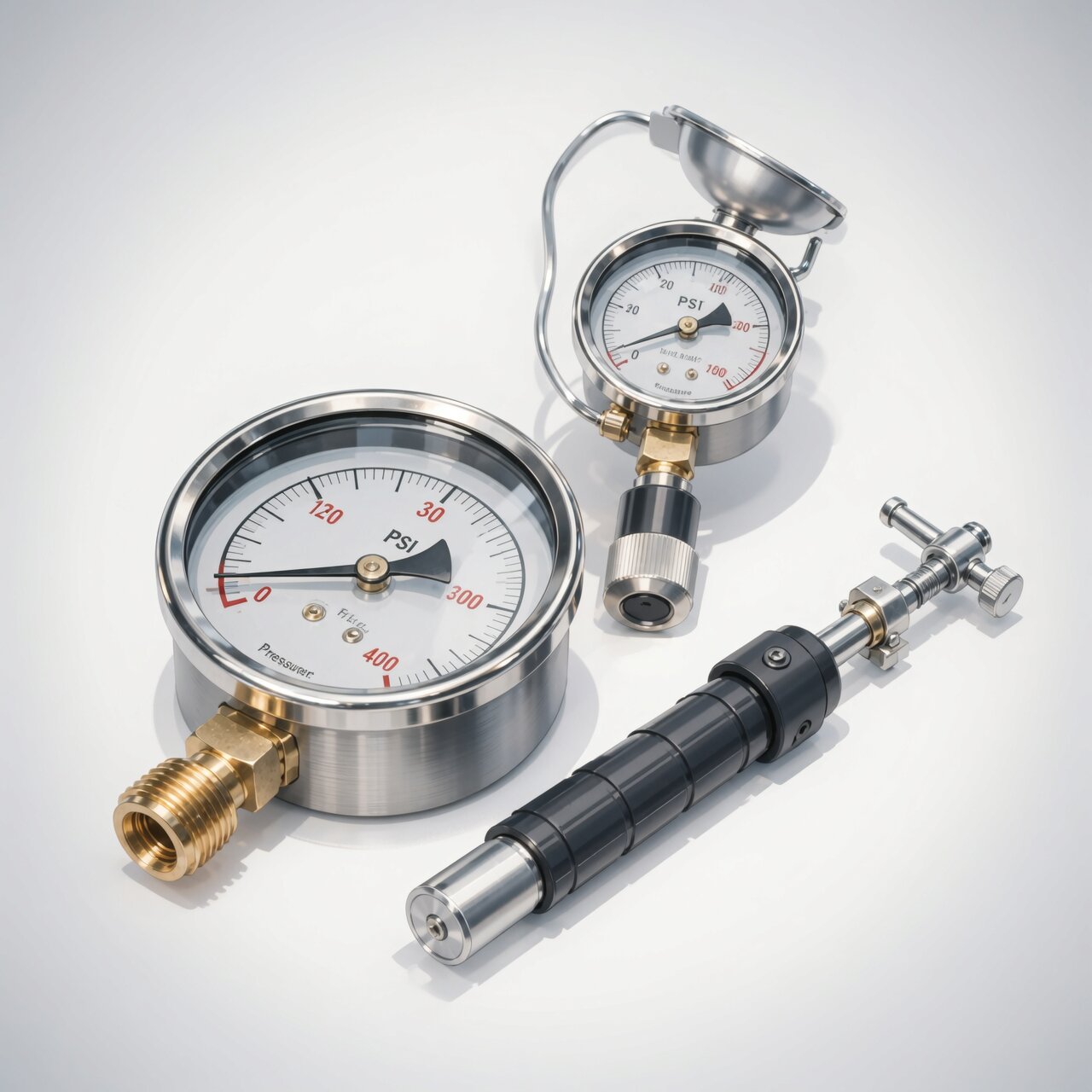 Pressure gauge calibration using master test gauge comparison for analog industrial gauges with accuracy verification