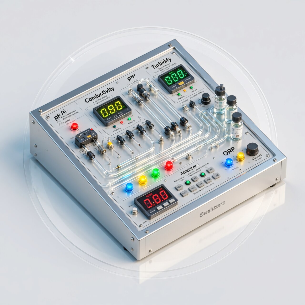Analytical instrumentation calibration for pH conductivity turbidity ORP and chlorine analyzers with NIST-traceable standards verification