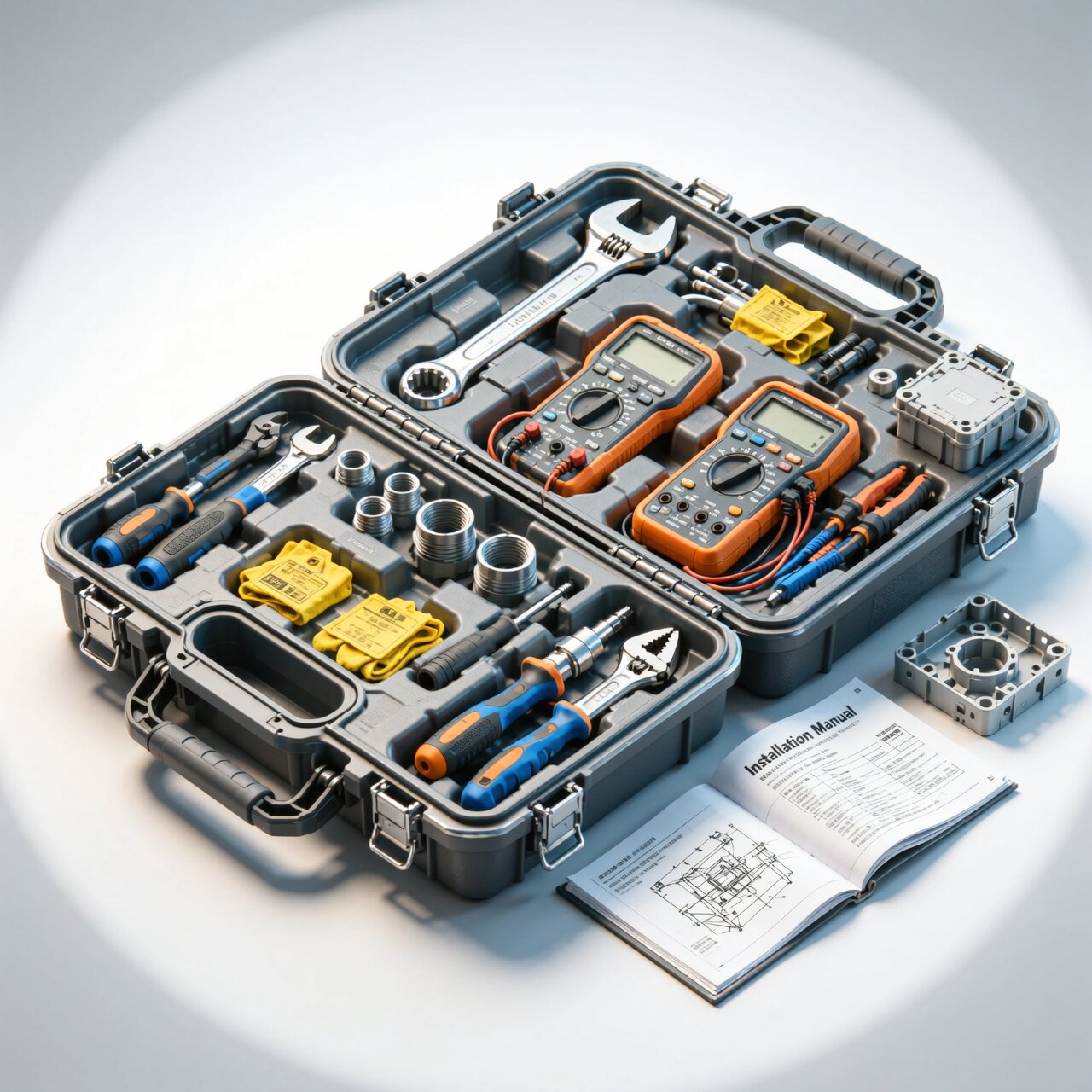 Field instrumentation installation toolkit with professional tools multimeter HART communicator and mounting brackets for industrial service