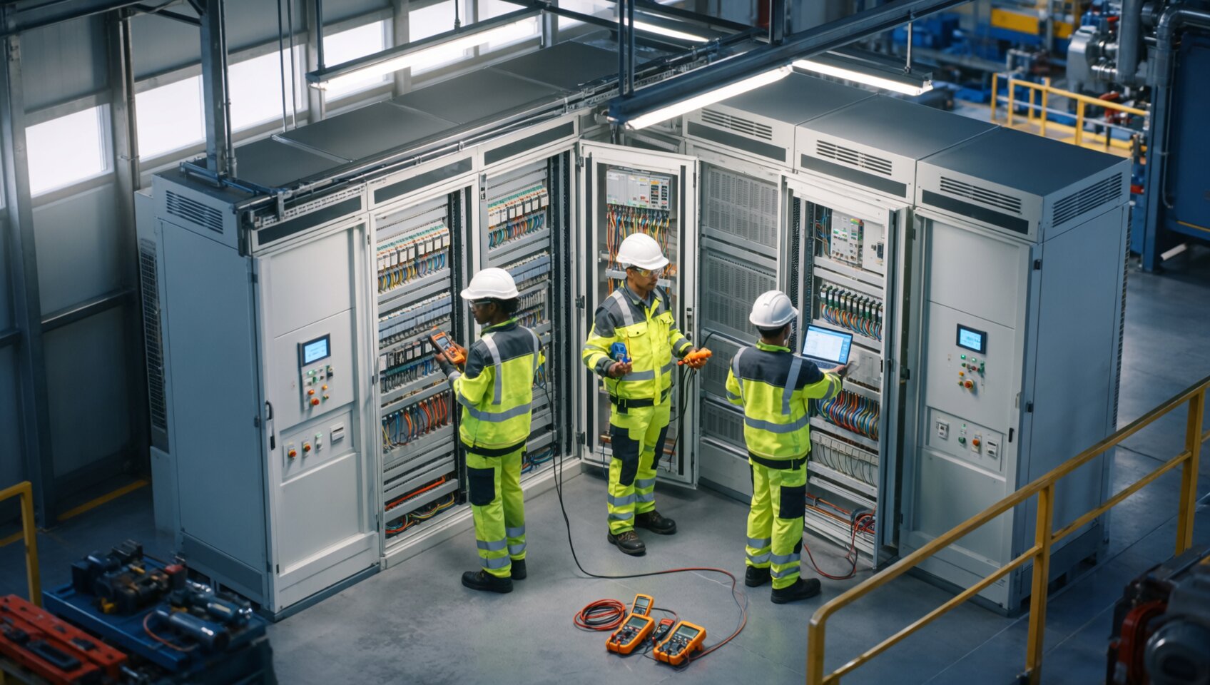 ELEKproTEK industrial electricians servicing motor control center at Charleston manufacturing facility with three-phase power systems