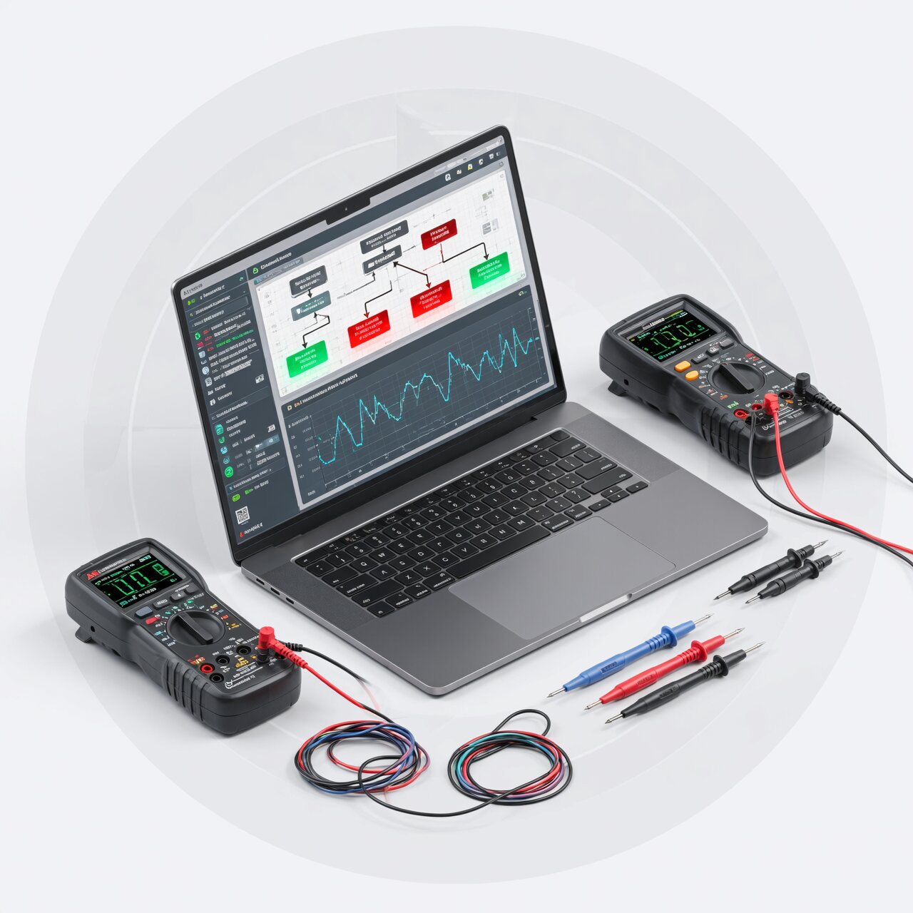 Instrumentation troubleshooting with diagnostic laptop multimeter HART communicator and organized testing tools for problem-solving