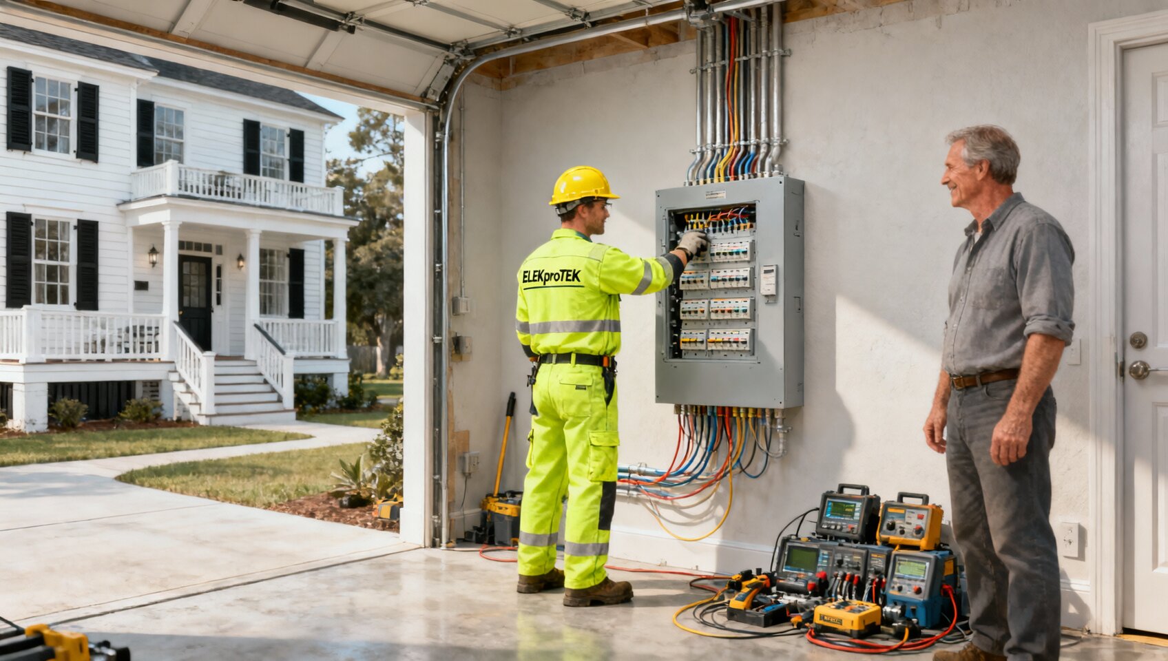 ELEKproTEK technician installing residential electrical panel upgrade at Charleston SC home with professional service quality