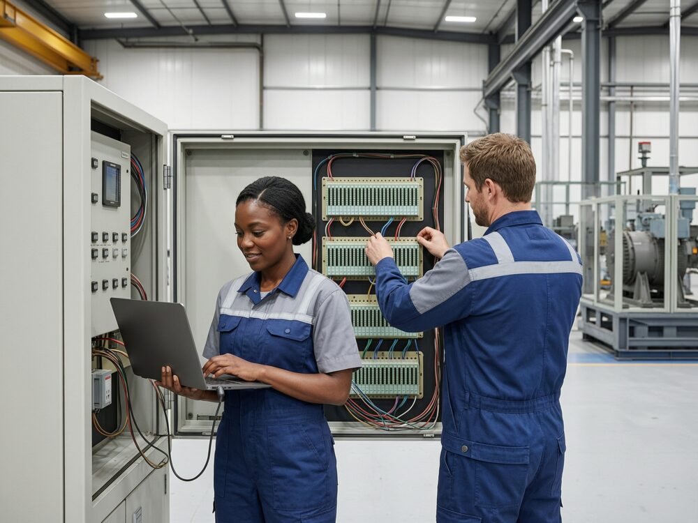 Engineers Collaborating PLC Diagnostics Panel Wiring Charleston SC