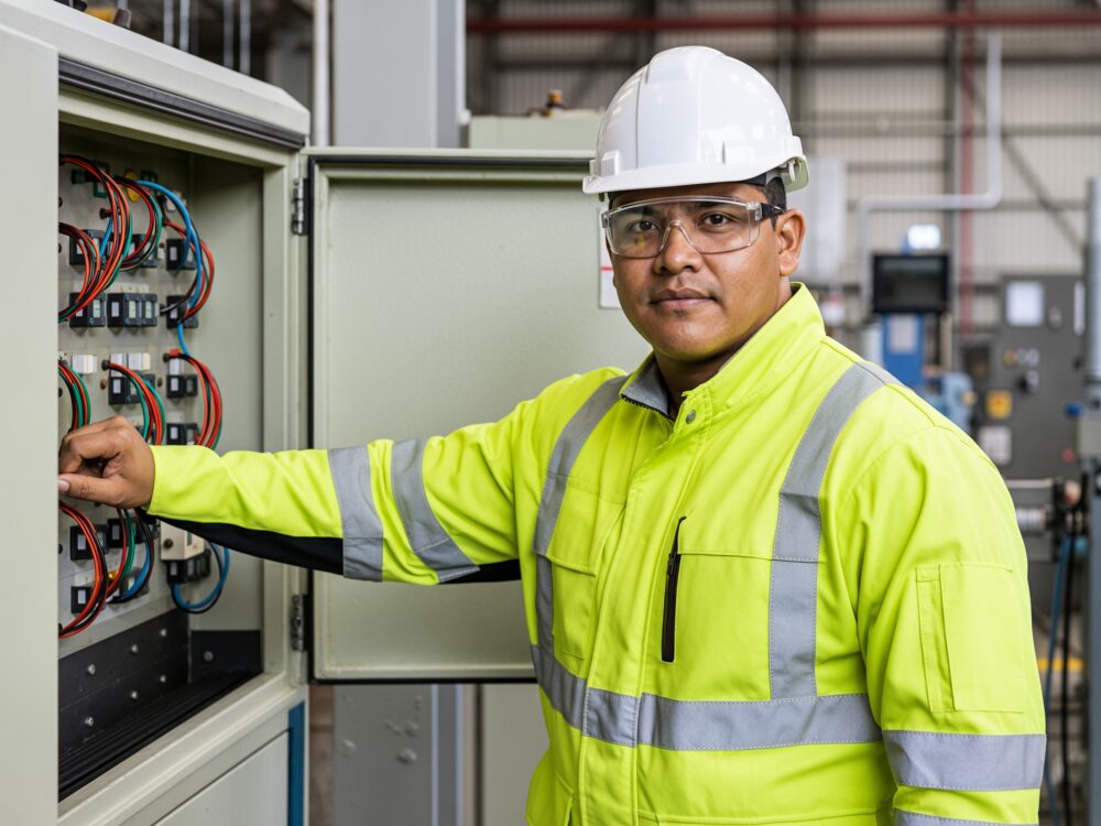 ELEKproTEK engineer working at open industrial control panel, Charleston SC