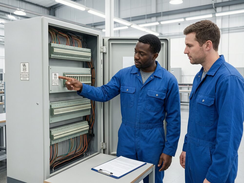ELEKproTEK engineer verifying UL certification on an industrial control panel, Charleston SC