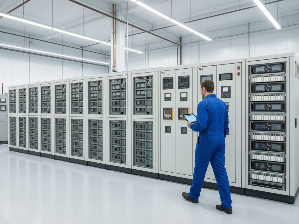 Industrial control room with multiple PLC panels from different manufacturers, Charleston SC