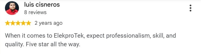 Luis Cisneros, five star Google review of ELEKproTEK: professionalism, skill and quality
